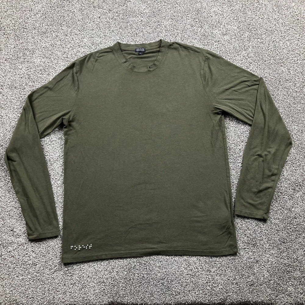 Two Blind Brothers Shirt Adult Large Braille Embroidery‎ Long Sleeve Army Green